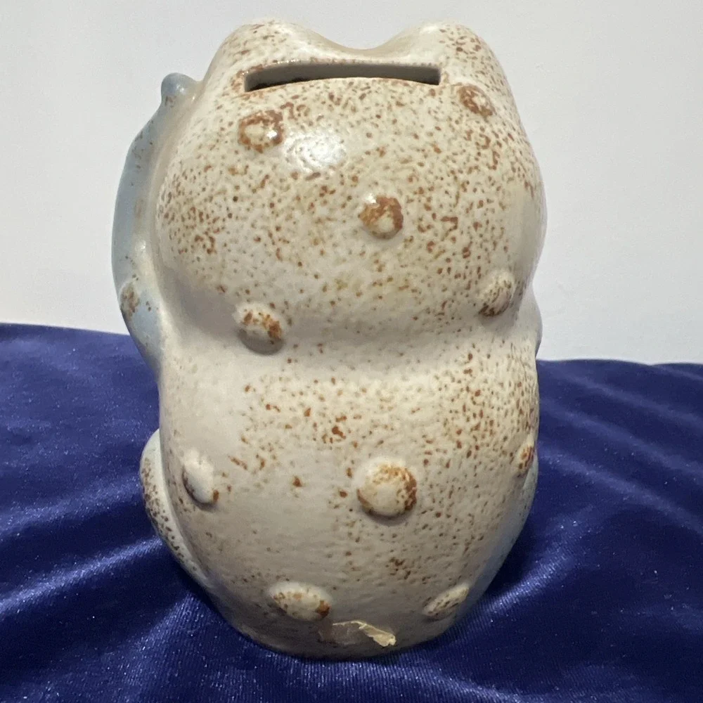 Frog COIN Bank Pottery Flower Glazed Art VINTAGE piggy bank 4.5